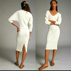 NWOT Maeve Anthropologie Ivory Maris Ribbed Sweater Midi Dress